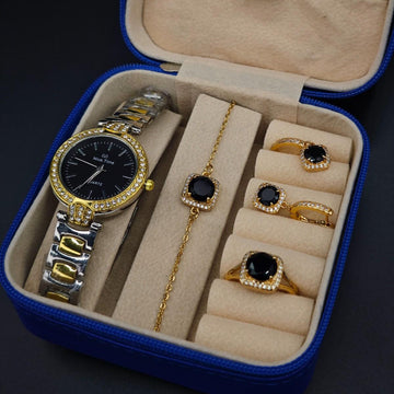 Onyx 5-Piece Set Watch + Bracelet + Ring + Pendant + Earrings